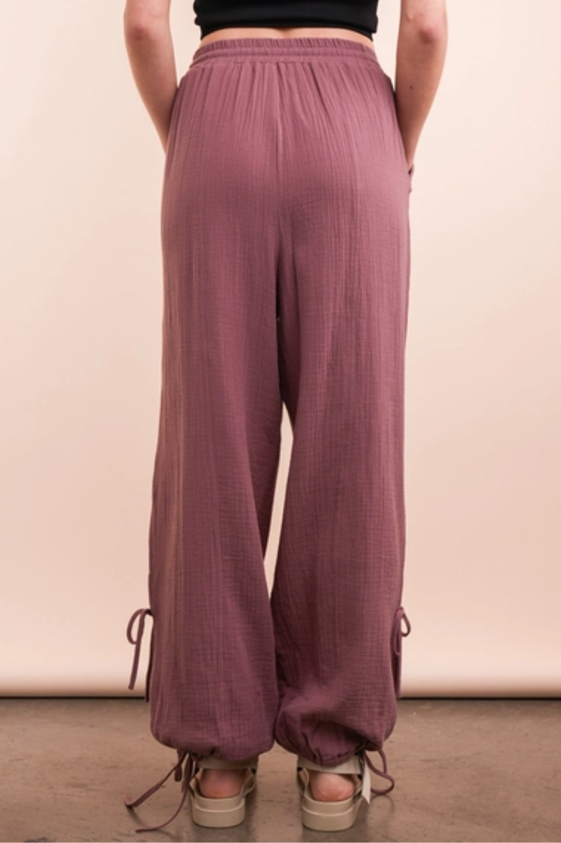 Side Tunnel Harem Pants with Lace Trim | Mauve