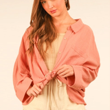 Dolman Sleeve Button Down Gauze Shirt | Blush