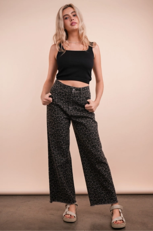 Leopard Printed Marine Straight Pants