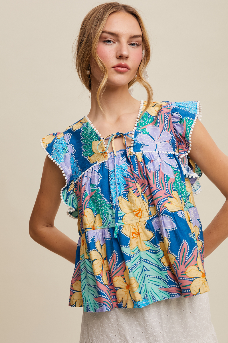 Flower Print Ruffled Blouse