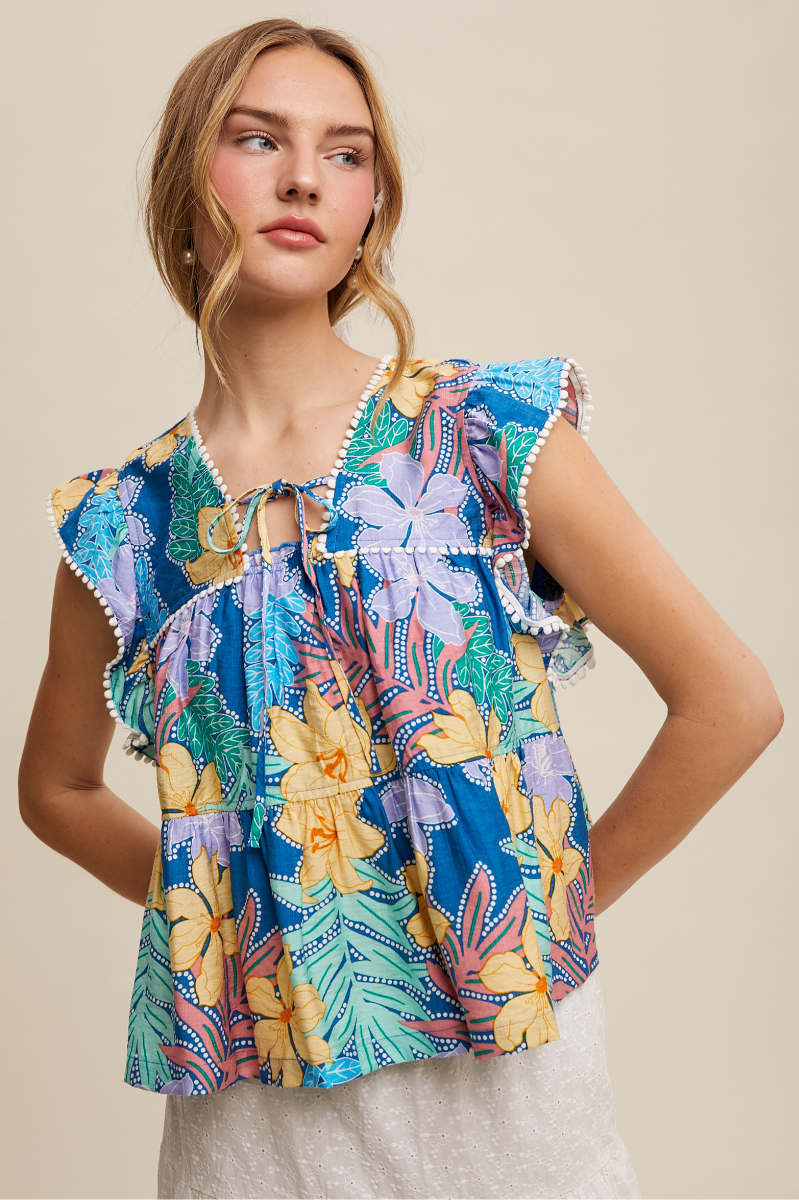 Flower Print Ruffled Blouse