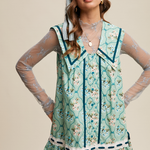 Floral Button Front Collard Dress + Lace Trim