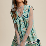 Floral Button Front Collard Dress + Lace Trim