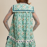 Floral Button Front Collard Dress + Lace Trim