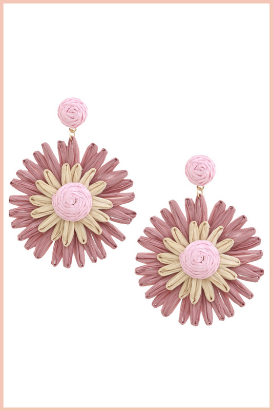 RAFFIA FLOWER POST DANGLE EARRINGS