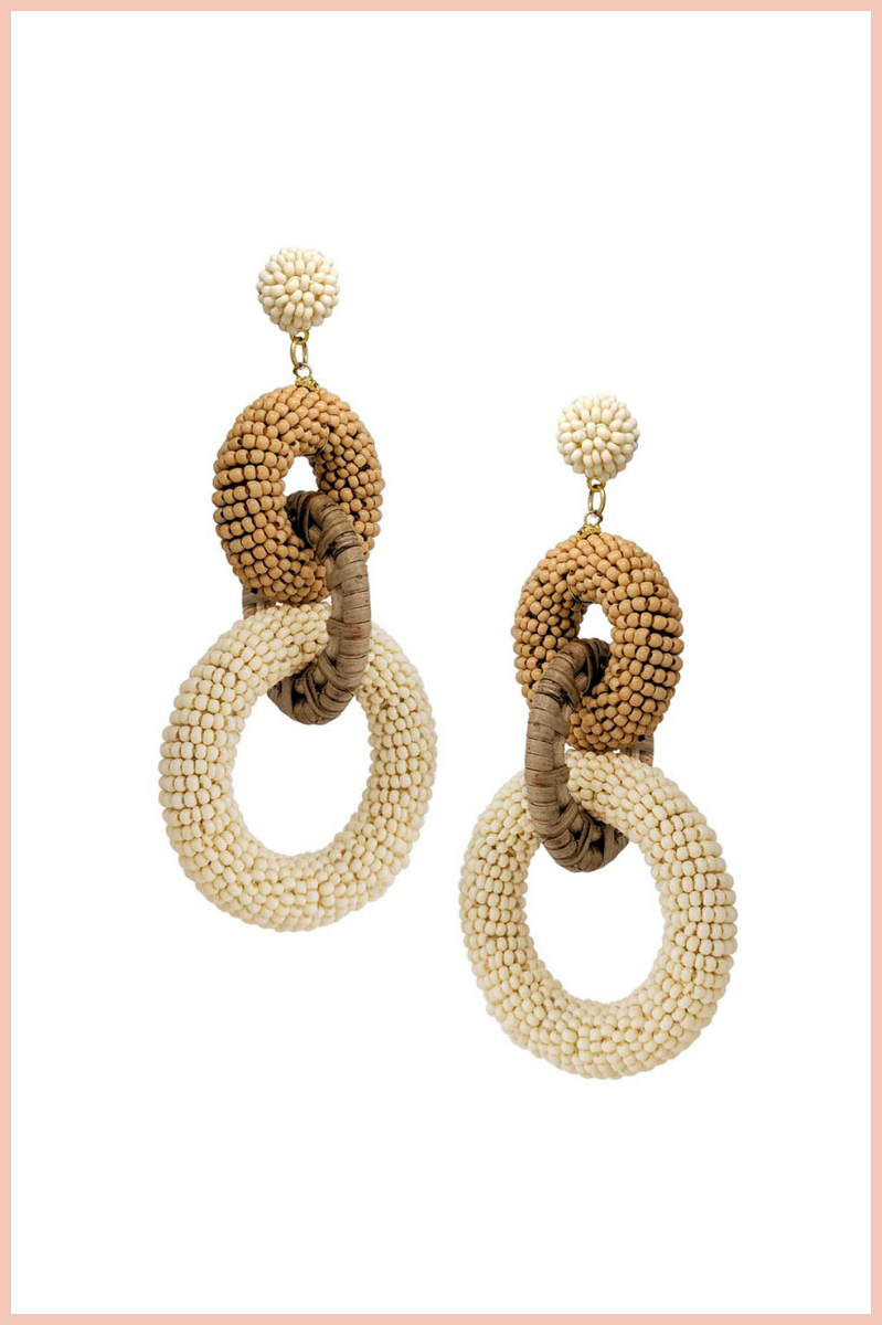 SEED BEAD RATTAN DANGLE POST EARRINGS