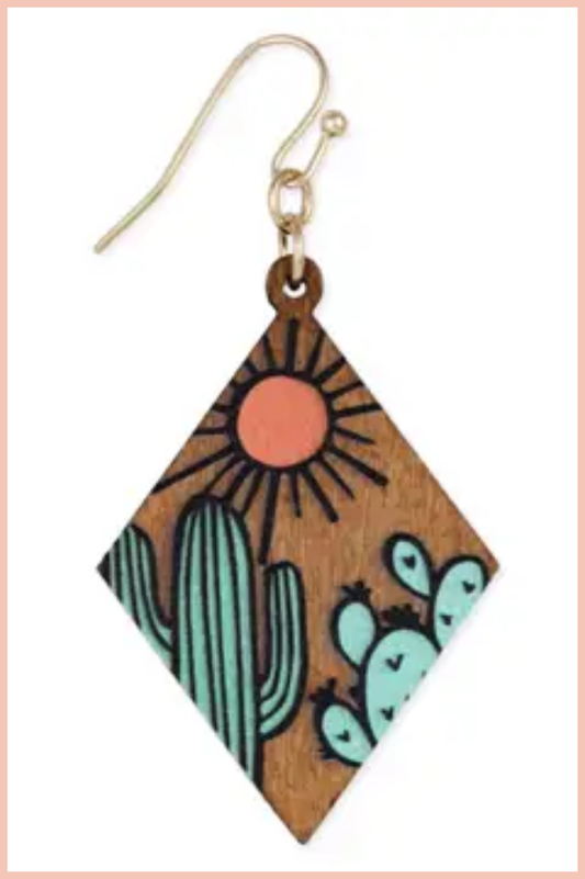 Desert Dreams Cactus Wood Earrings