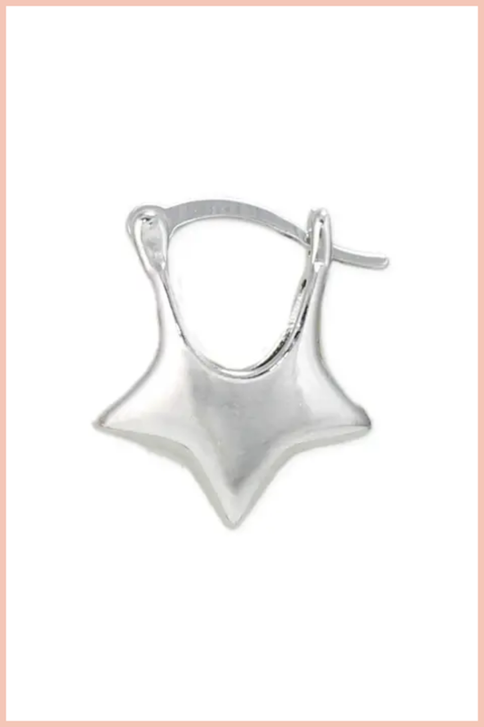 Puffy Star Huggie Hoop Earrings | Silver