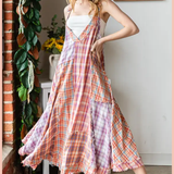 Washed Plaid Mix Jumpsuit