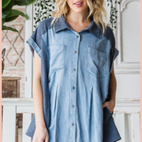 Pleated Chambray Button Front Top | Final Sale