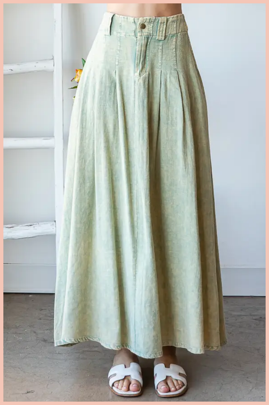 Washed Pleated Maxi Skirt