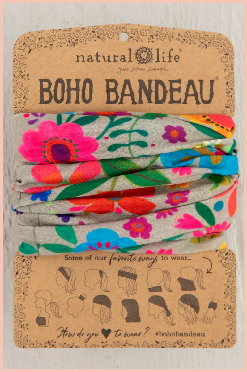 Full Boho Bandeau | Light Taupe Folk Flower