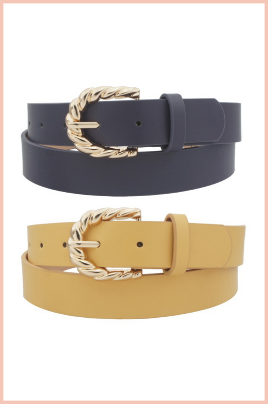 LEATHER TWISTED BUCKLE BELT | GOLD