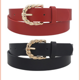 Leather Twisted Buckle Belt