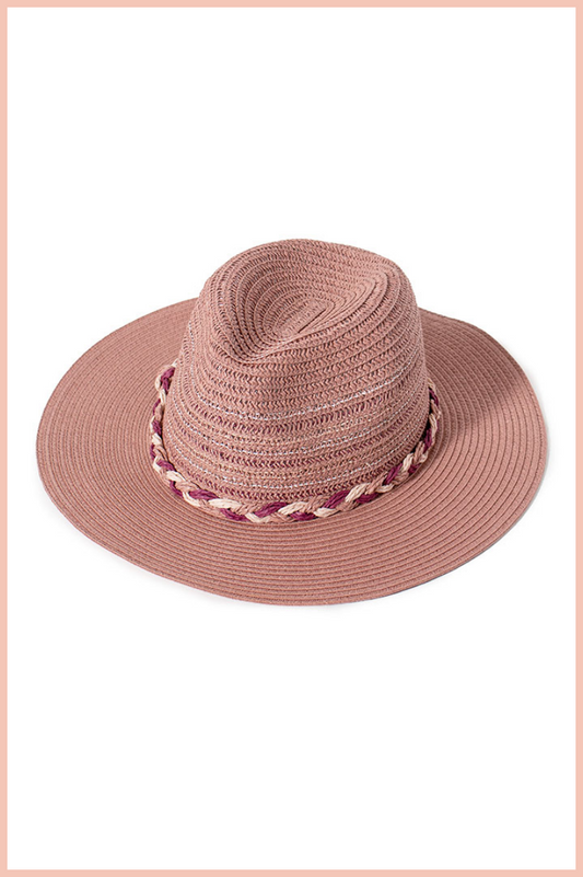 STRAW TRICOLOR BRAIDED BAND HAT | MAUVE