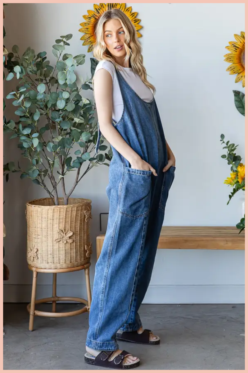 STAR PATCH DENIM OVERALLS + BELTED STRAPS