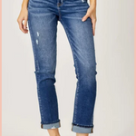 RISEN Mid Rise Cuffed Straight Denim 