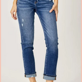 RISEN Mid Rise Cuffed Straight Denim 