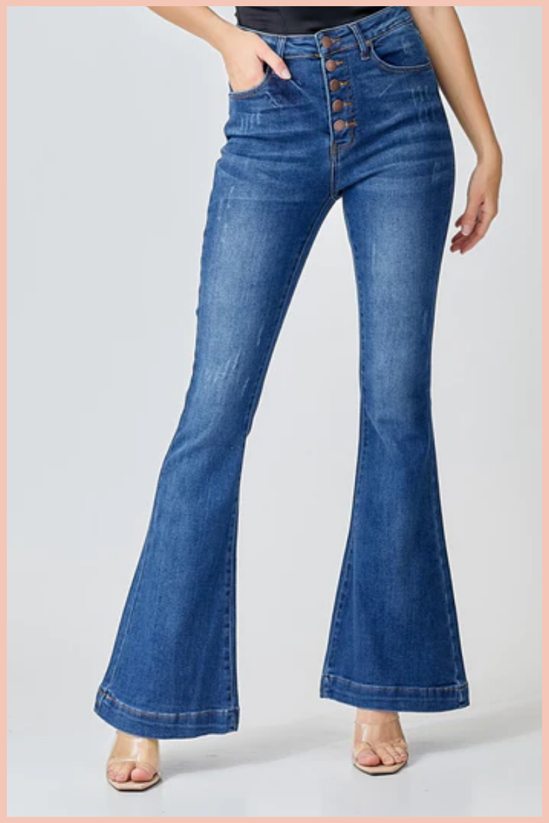 RISEN Button Fly Vintage Inspired Flare Jean