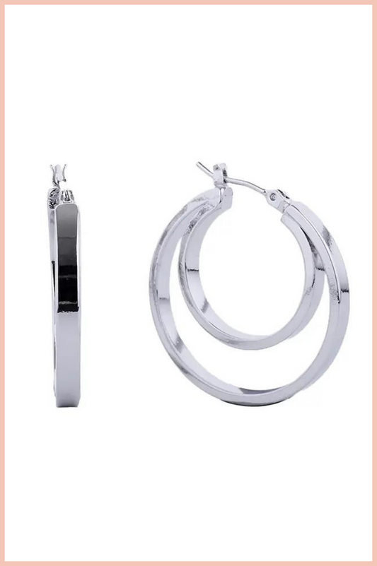 14K GOLD DIPPED PIN CATCH HOOP EARRINGS | WHITE GOLD