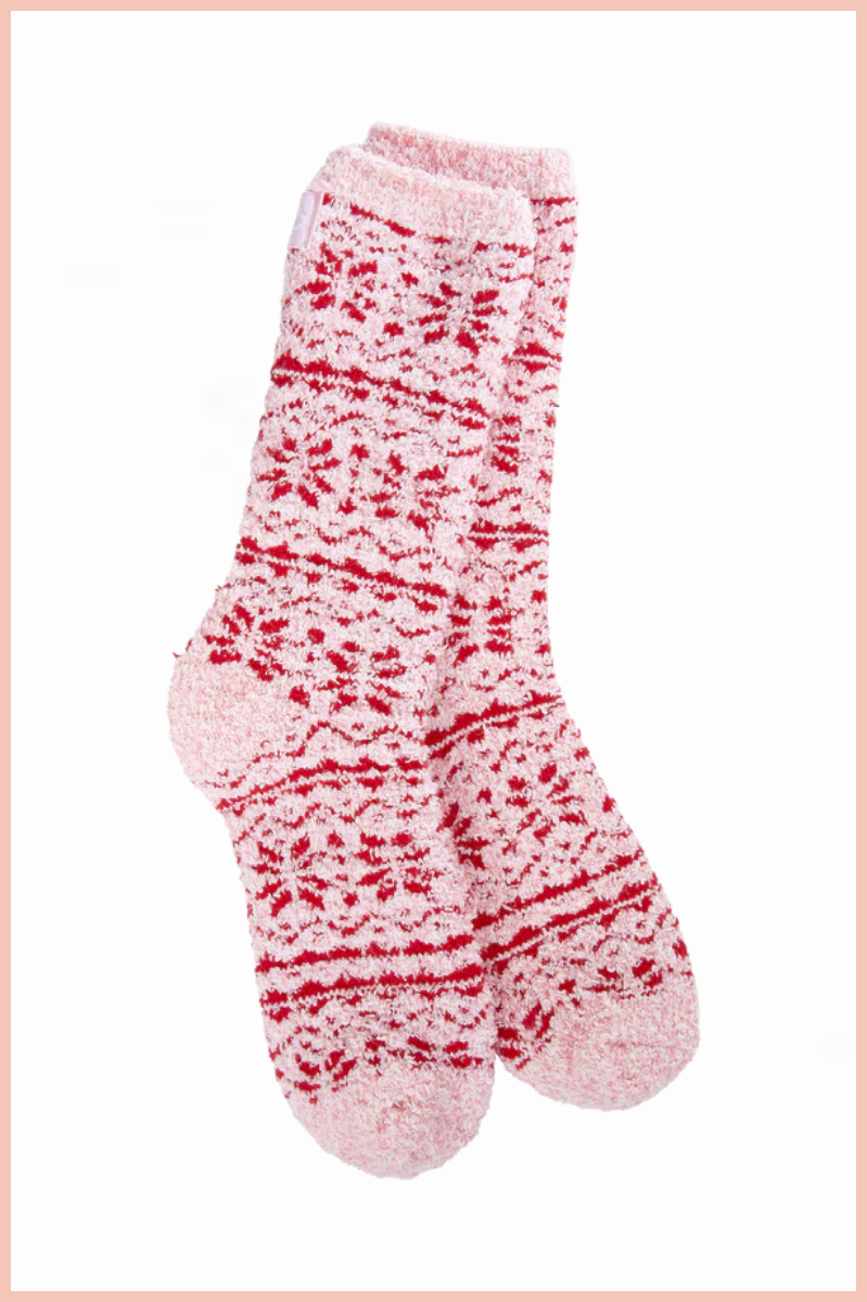 WORLD SOFTEST CREW SOCKS | FAIR ISLE PINK