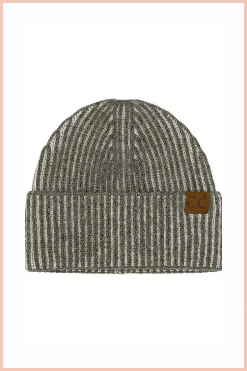 C.C. Stripes Cuff Beanie | Gray