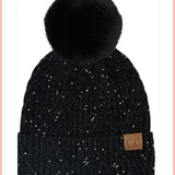 C.C. SEQUIN W/ POM BEANIE | BLACK