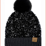 C.C. SEQUIN POM BEANIE | BLACK
