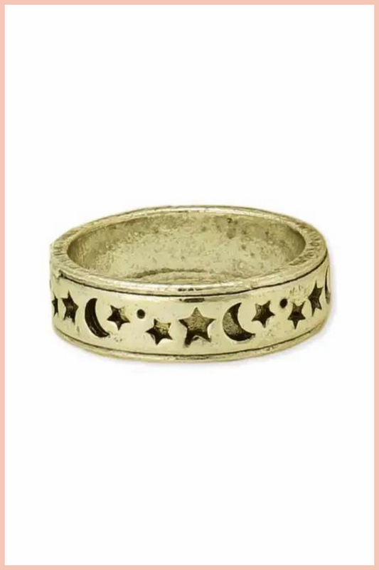 OH MY MOONS AND STARS GOLD BAND RING