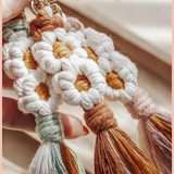 Double Daisy Macrame Keychain