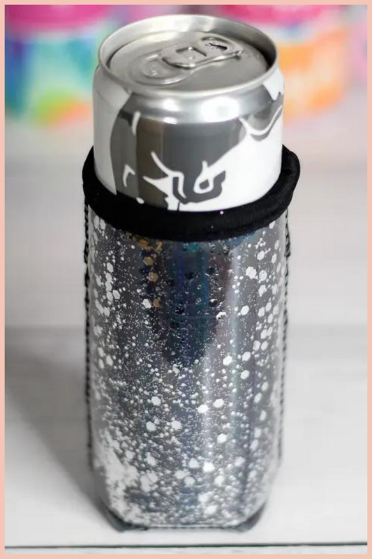 Black Glitter Slim Can Cooler