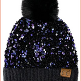 C.C. SEQUIN POM BEANIE | PURPLE/BLACK