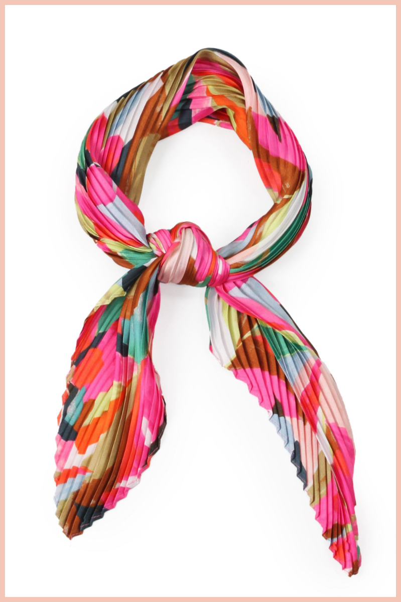 Floral Satin Pleated Square Scarf