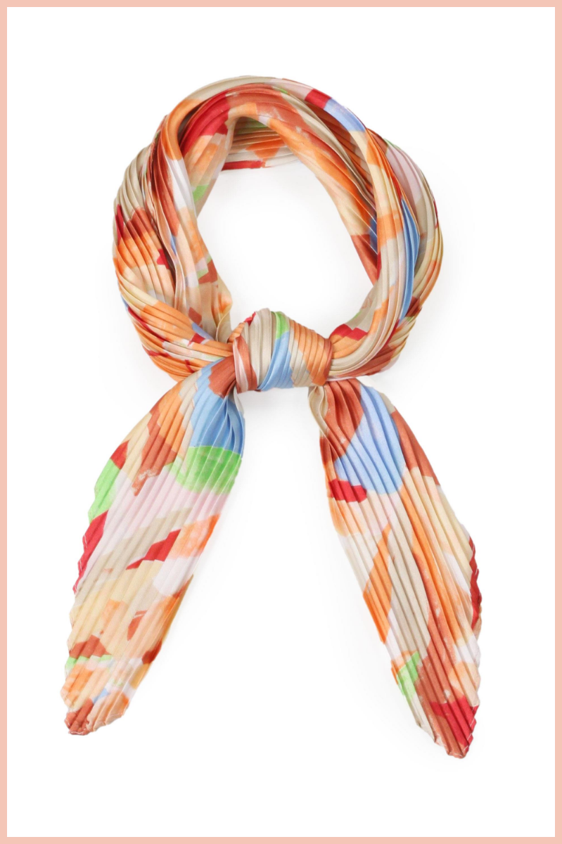 Floral Satin Pleated Square Scarf