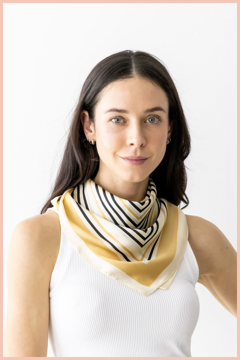 SQUARE STRIPE PRINT SILKY SQUARE SCARF