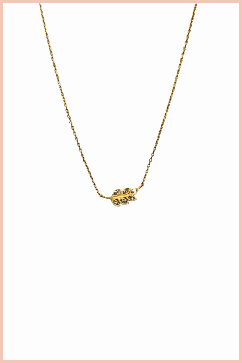 18K Dipped Gold Leaf w/ Rhinestone Necklace