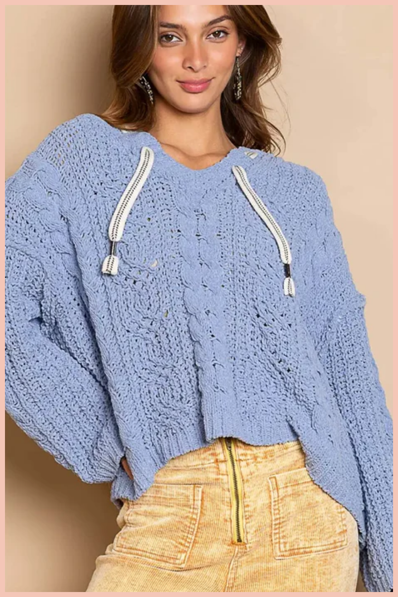 CABLE KNIT CHENILLE SWEATER | PALE BLUE