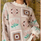 Hand Knit Squares Colorblock Pullover Sweater