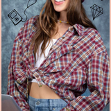 Cuff Detail Plaid Oversized Button Up | Wine Mix
