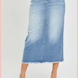 RISEN Long Frayed Denim Pencil Skirt