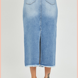 RISEN Long Frayed Denim Pencil Skirt