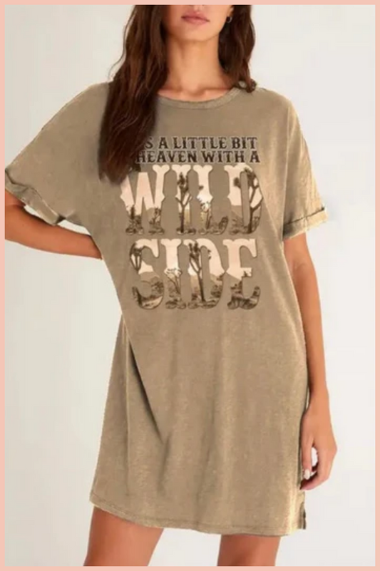 WILD SIDE GRAPHIC DRESS | MINERAL TAUPE