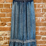 Washed Ruffle Hem Bottoms with Bow Detail