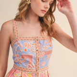 Floral Button Down Tape Trim Midi Dress