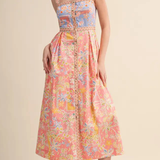 Floral Button Down Tape Trim Midi Dress