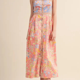 Floral Button Down Tape Trim Midi Dress