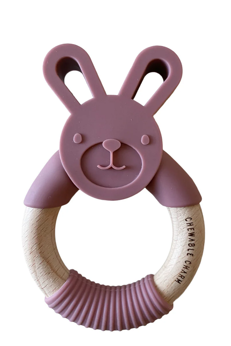 Bunny Silicone + Wood Teether | Mauve