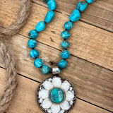 Turquoise Flower Heirloom Pendant Necklace