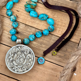 Turquoise Flower Heirloom Pendant Necklace