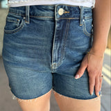 RISEN High Rise Raw Cut Hem Side Slit Shorts